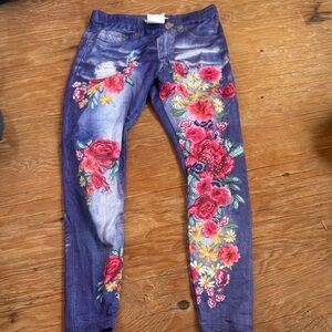 Pink rock Floral Embroidered kids leggings